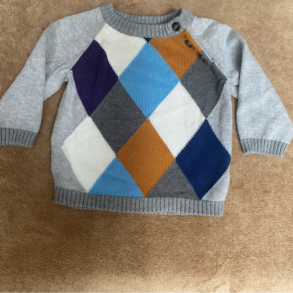 EUC H&M Archive Gray and Orange Argyle Kids Sweater (Size 4-6 Months) 2012